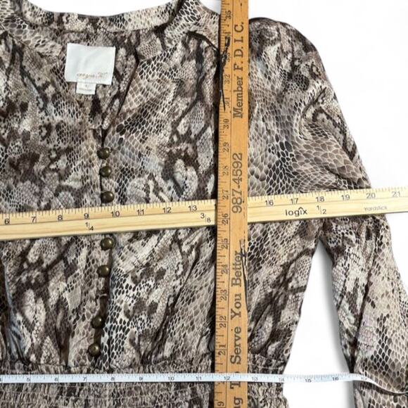 Anthropologie Aryn K 100% Silk Puff Sleeve Python Snakeskin Smocked Dress S ASO - Picture 14 of 14